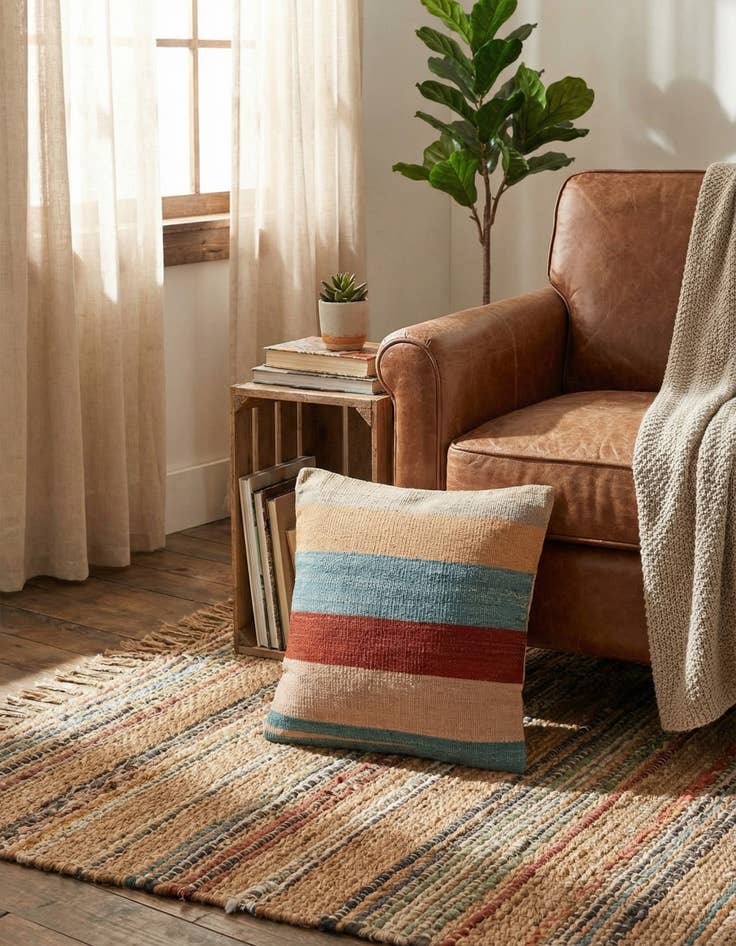 Detail image of  1' 6 x 1' 6  Hand Woven Pillow Wool Square Rug