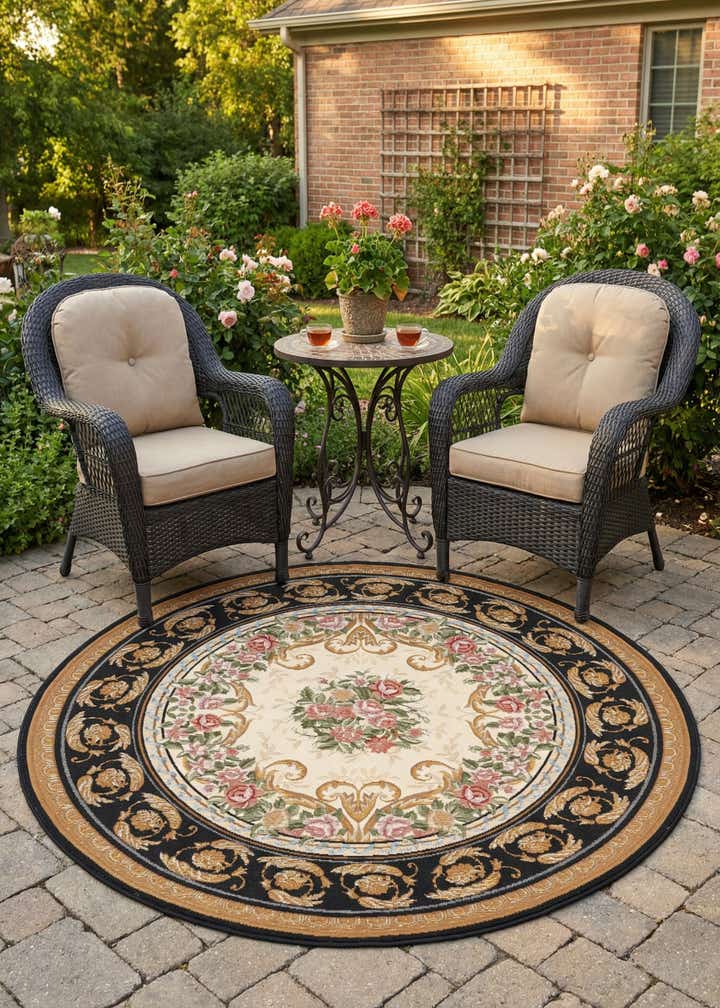 5' x 5' Easy-Clean Traditional Indoor / Outdoor Round Rug
