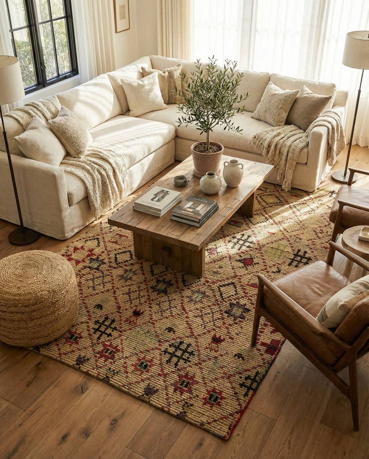 Detail image of 6' 2 x 9' 7 Hand Knotted Moroccan Wool Rug