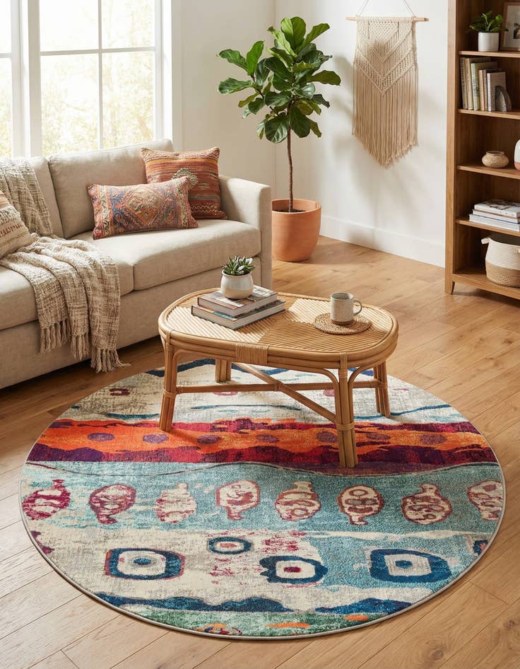 Detail image of 7' x 7'  Washable Vivid Round Rug