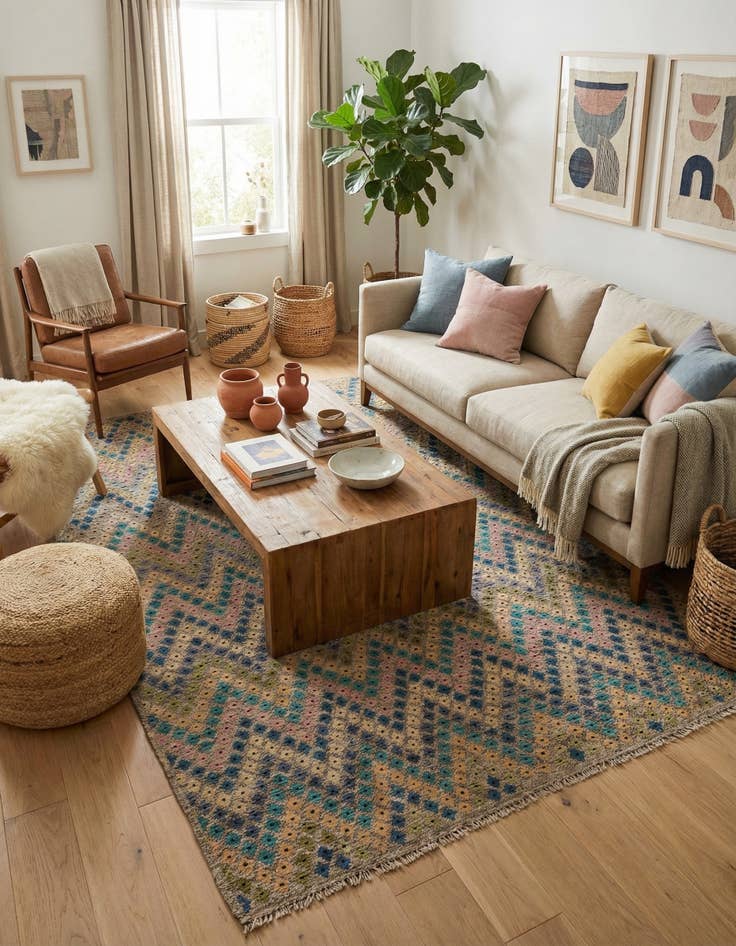 Detail image of 8' 5 x 11' 5  Hand Woven Kilim Modern Wool Rug