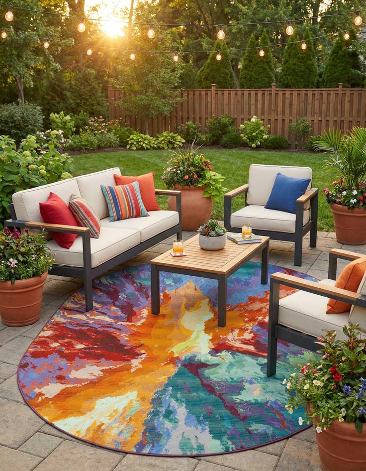 Detail image of 7' 10 x 10' Easy-Clean Modern Indoor / Outdoor Oval Rug