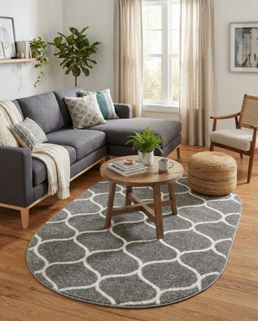  4' x 6' Lattice Frieze Oval Rug