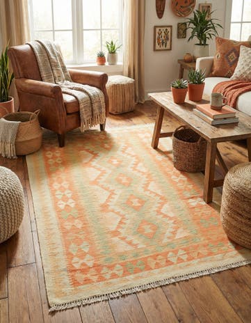 3' 4 x 5' 3 Hand Woven Kilim Waziri Wool Rug