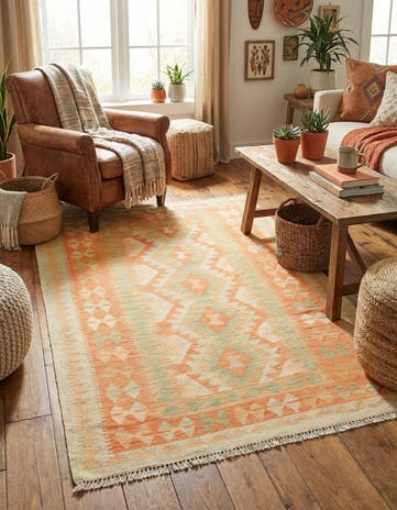 3' 4 x 5' 3 Hand Woven Kilim Waziri Wool Rug