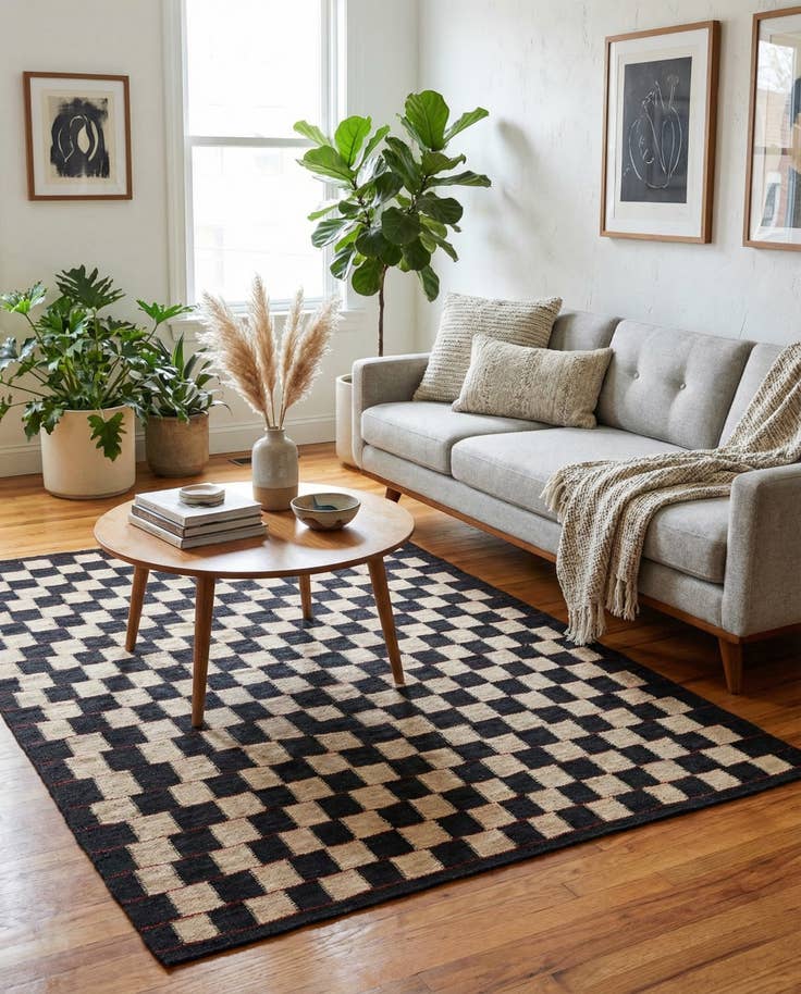 Detail image of 4' 2 x 5' 10 Hand Woven Kilim Modern Wool Rug