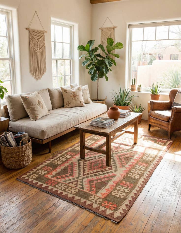 Detail image of 3' 3 x 4' 10  Hand Woven Kilim Maymana Wool Rug