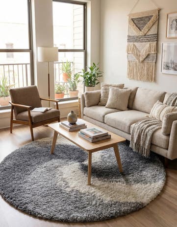 Smoke Gray Soft Touch Shag Round Rug