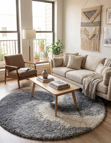 Smoke Gray Soft Touch Shag Round Rug