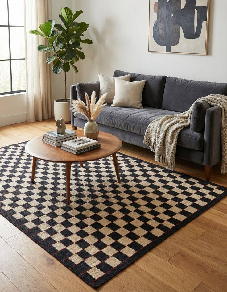 Detail image of 4' 10 x 6' 2 Hand Woven Kilim Modern Wool Rug