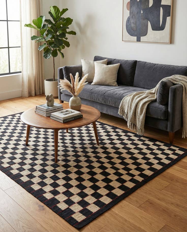 Detail image of 4' 10 x 6' 2 Hand Woven Kilim Modern Wool Rug