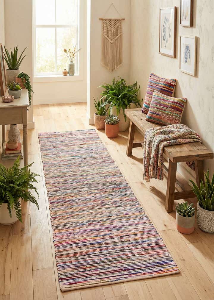 2' 7 x 12' Hand Woven Chindi Cotton Runner Rug