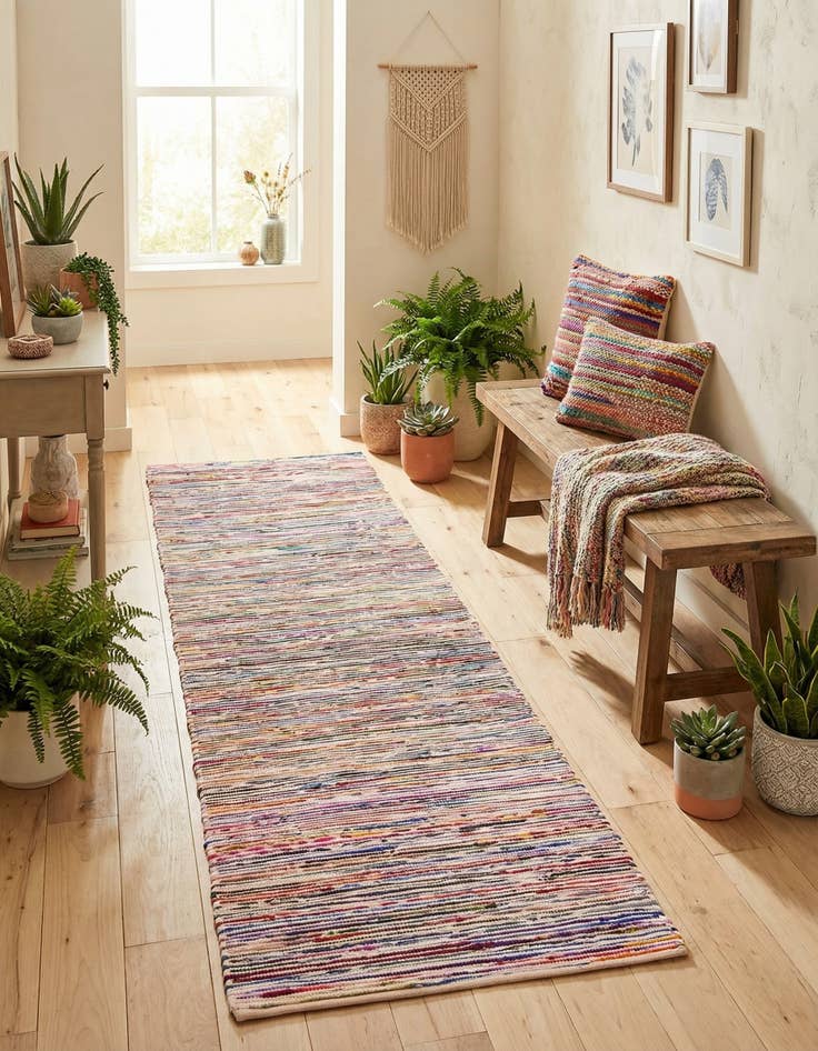 Detail image of 2' 7 x 12' Hand Woven Chindi Cotton Runner Rug