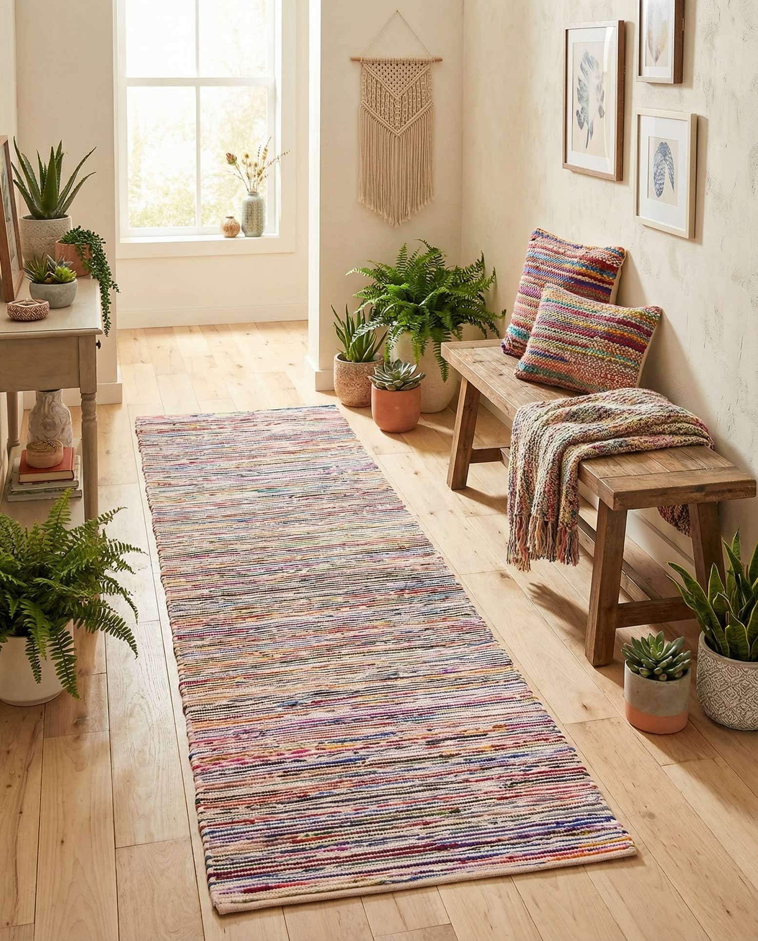 2' 7 x 12' Hand Woven Chindi Cotton Runner Rug