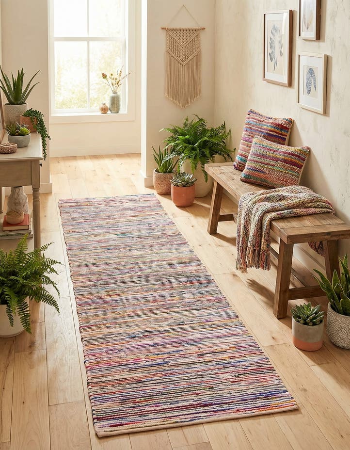 2' 7 x 12' Hand Woven Chindi Cotton Runner Rug