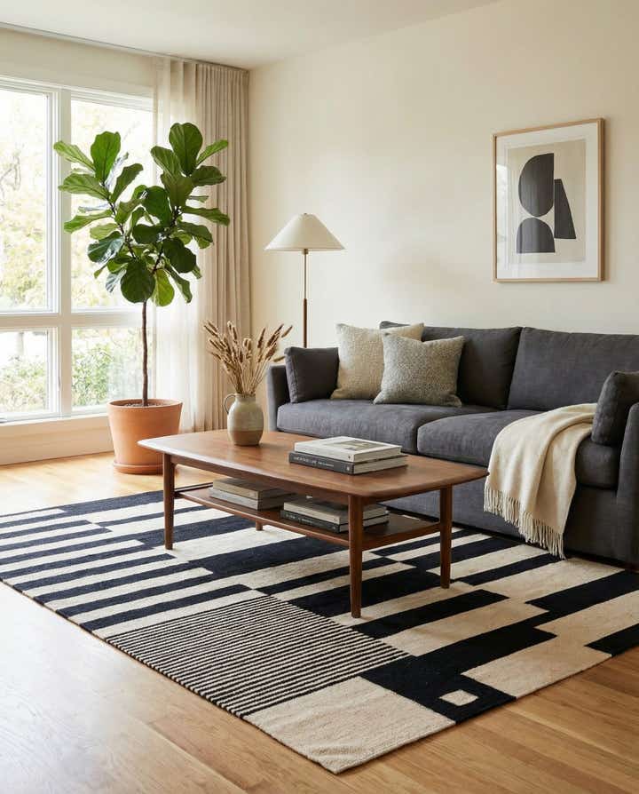 4' 9 x 6' 9 Hand Woven Kilim Modern Wool Rug