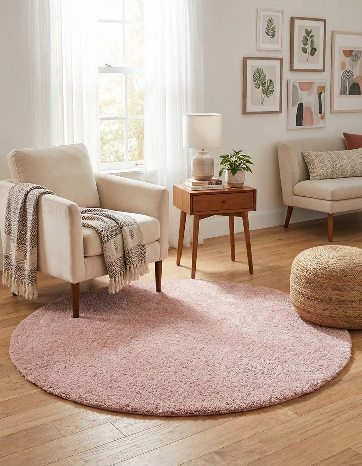 6' x 6' Solid Frieze Round Rug