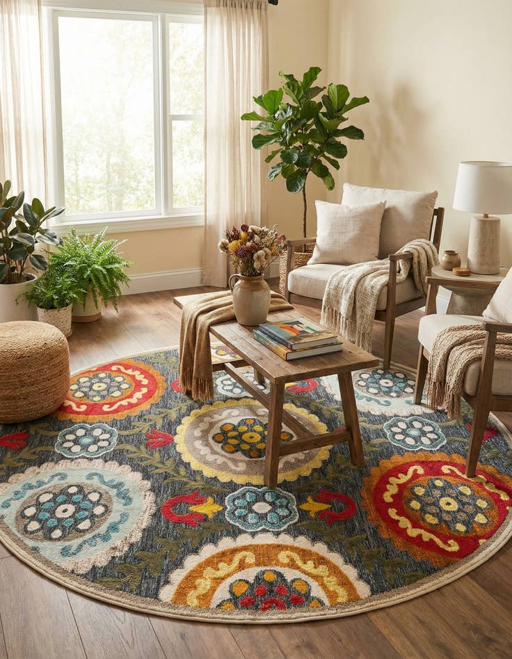 Detail image of 7' 10 x 7' 10 Easy-Clean Casablanca Indoor / Outdoor Round Rug