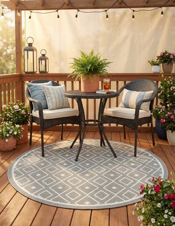 Gray Easy-Clean Lattice Indoor / Outdoor Round Rug