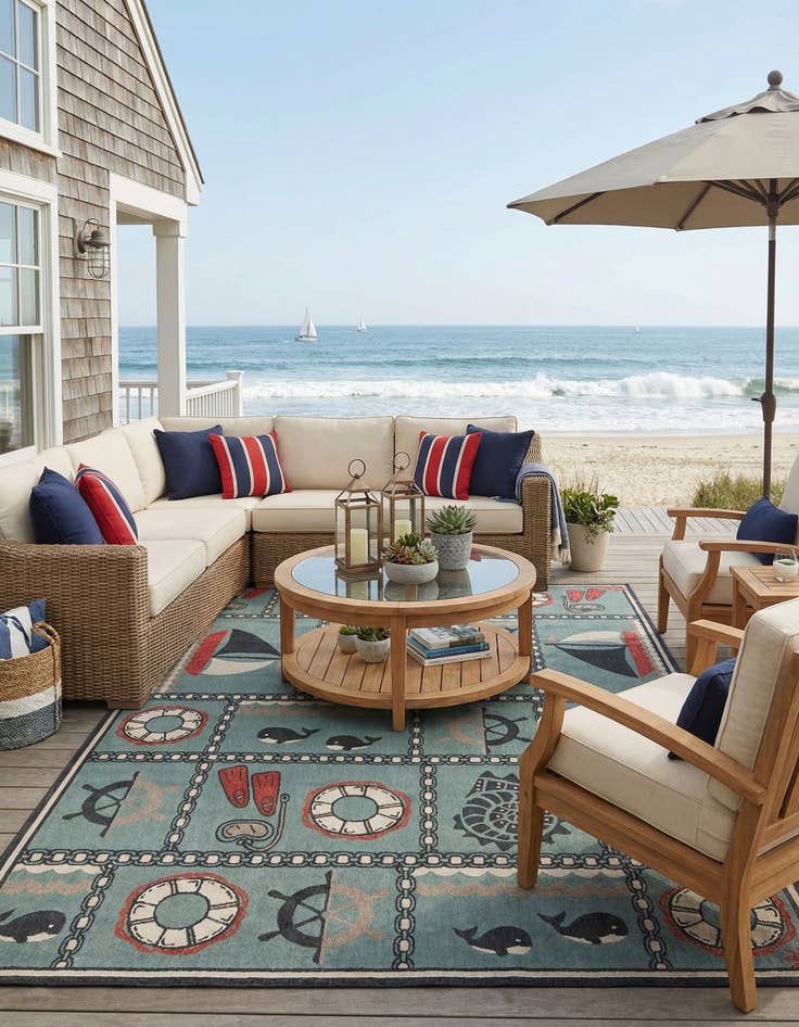 Detail image of 10' x 14'  Washable Coastal Indoor / Outdoor Rug