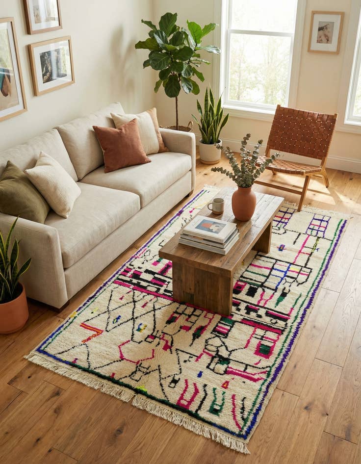 Detail image of 4' 7 x 9'  Hand Knotted Moroccan Wool Rug