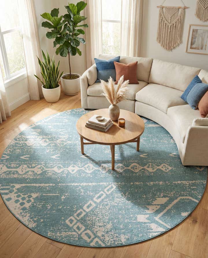 10' 8 x 10' 8 Easy-Clean Bohemian Indoor / Outdoor Round Rug
