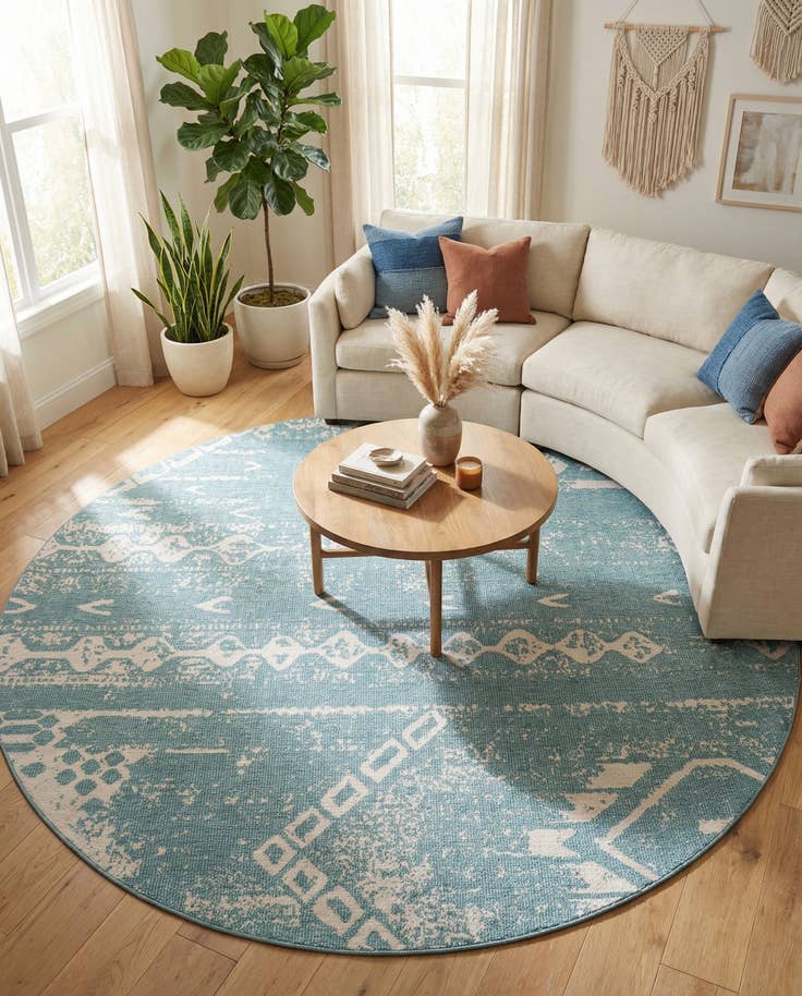 Detail image of 10' 8 x 10' 8 Easy-Clean Bohemian Indoor / Outdoor Round Rug