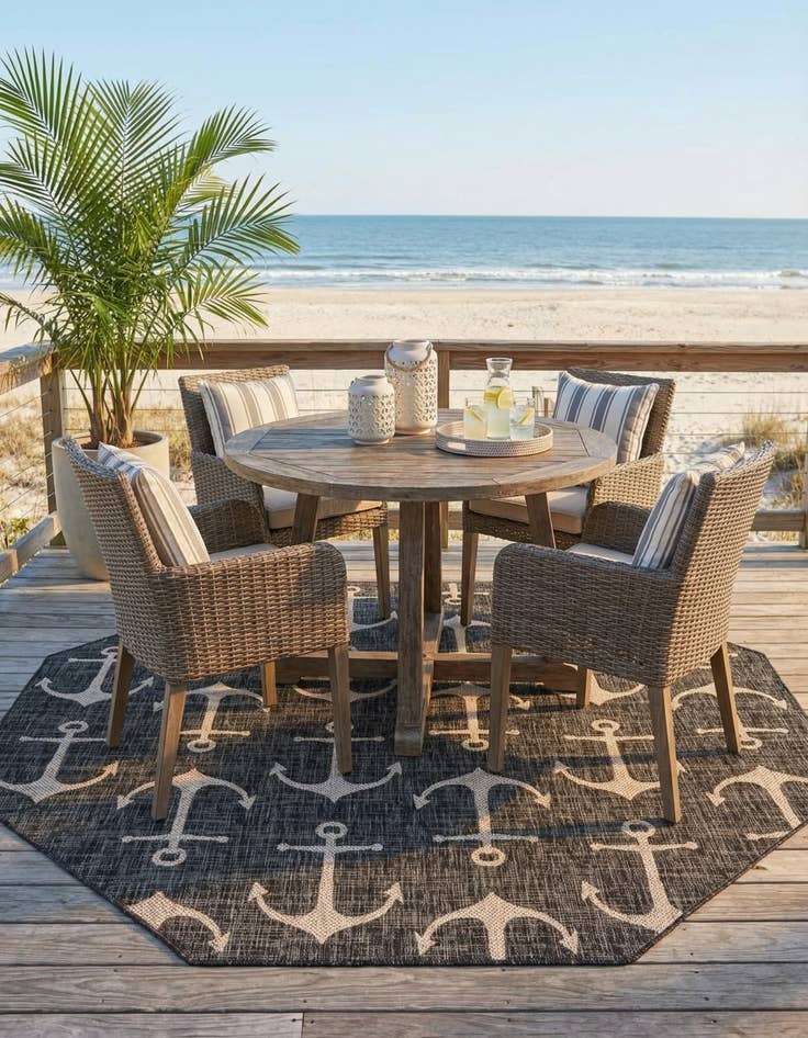 Detail image of 7' 10 x 7' 10  Washable Coastal Indoor / Outdoor Octagon Rug