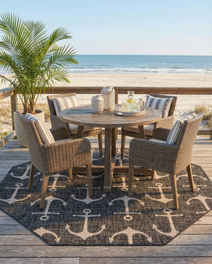 Detail image of 7' 10 x 7' 10 Easy-Clean Coastal Indoor / Outdoor Octagon Rug