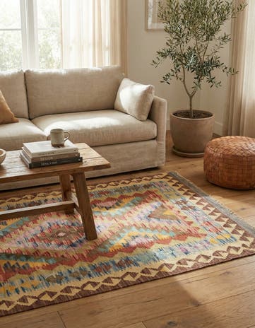 3' x 4' 10 Hand Woven Kilim Maymana Wool Rug