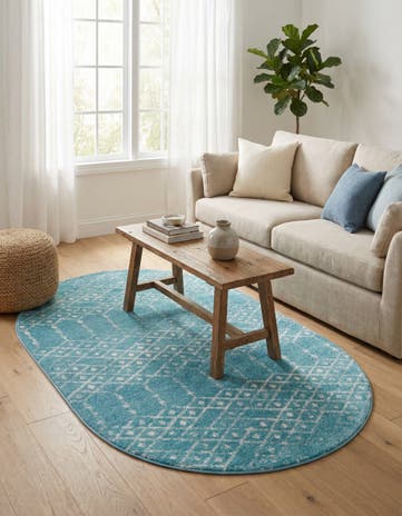 Teal blue Paxon Trellis Oval Rug