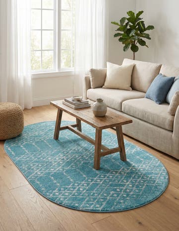 Teal blue Paxon Trellis Oval Rug