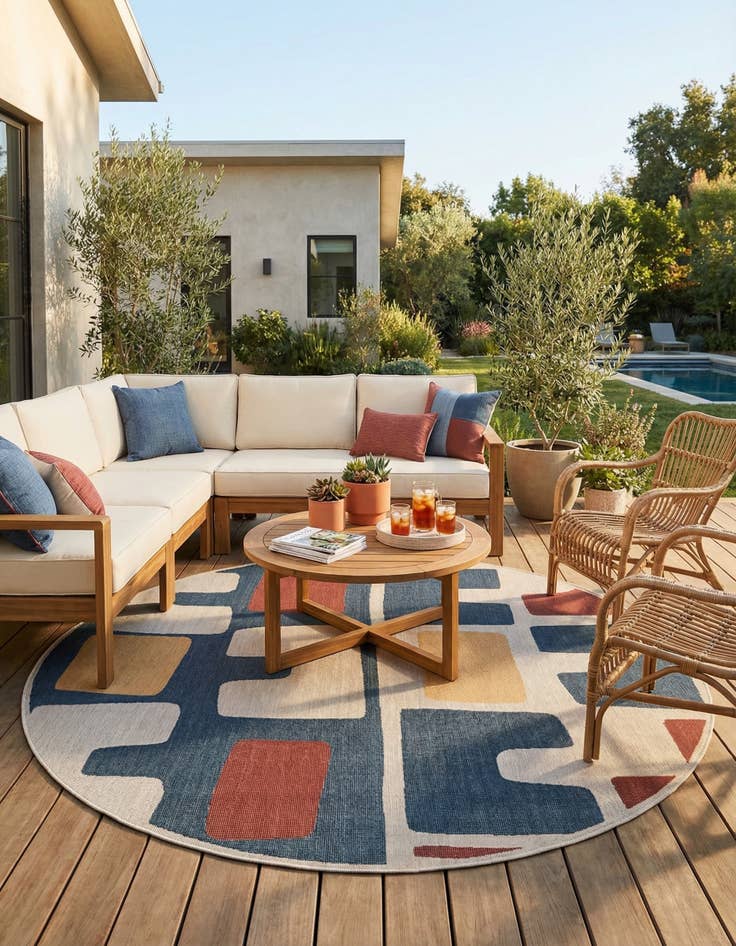 Detail image of 10' x 10'  Washable Baja Indoor / Outdoor Round Rug