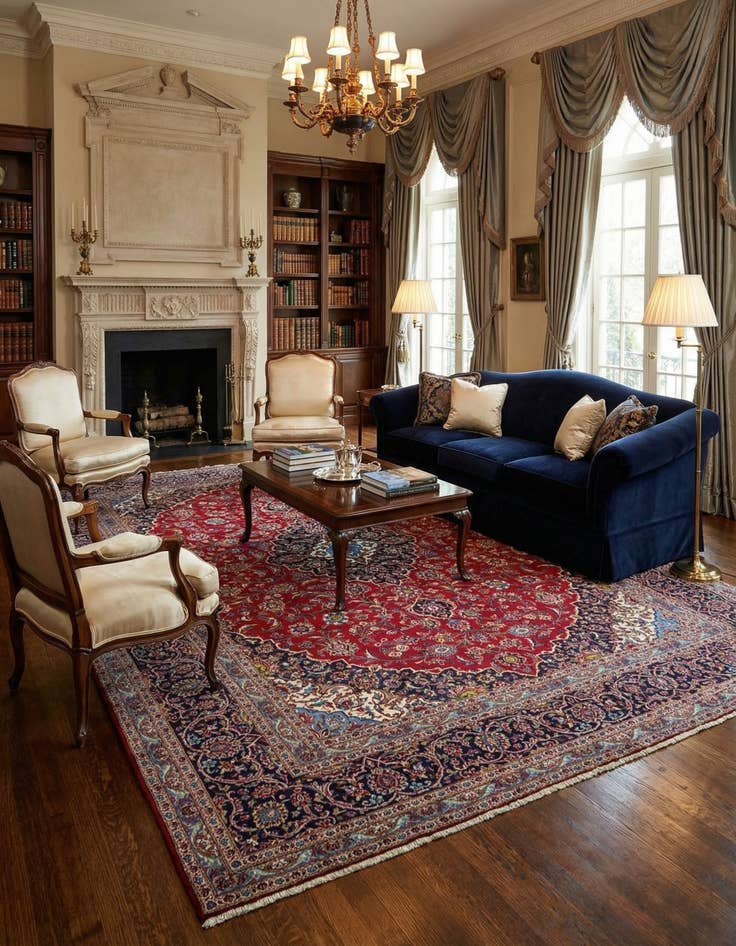 Detail image of  9' 10 x 13'  Hand Knotted Kashan Persian Wool Rug