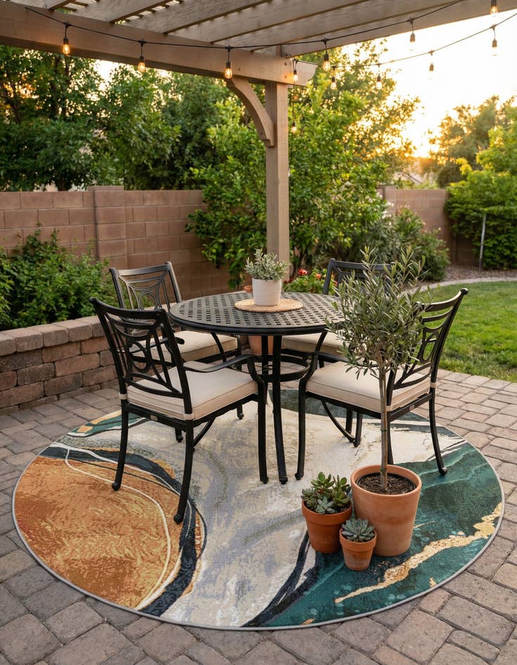 Detail image of 5' 3 x 5' 3  Washable Modern Indoor / Outdoor Round Rug