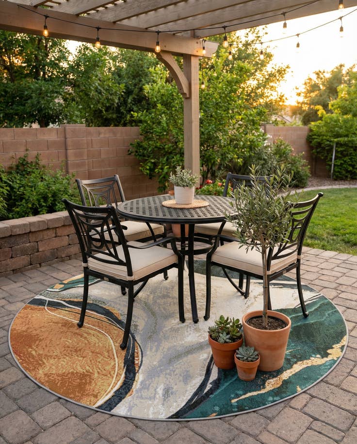 Detail image of 5' 3 x 5' 3 Easy-Clean Modern Indoor / Outdoor Round Rug