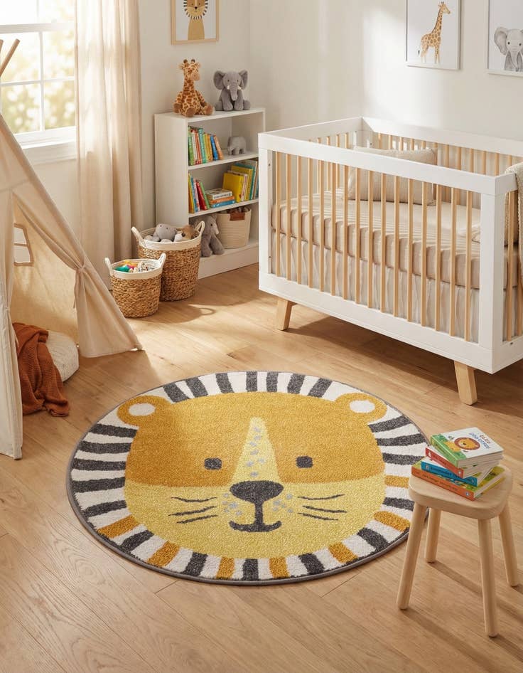 Detail image of 3' 3 x 3' 3 Cat Whimsy Kids Round Rug