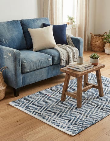 Denim Hand Woven Chindi Chevron Rug