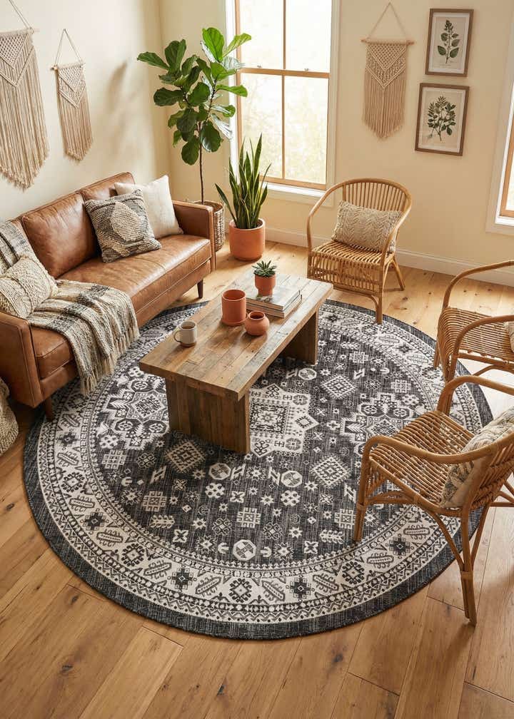 10' x 10' Easy-Clean Aztec Indoor / Outdoor Round Rug