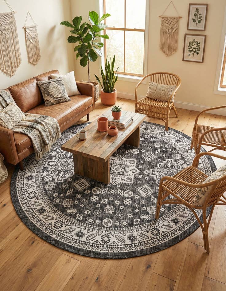 Detail image of 10' x 10'  Washable Aztec Indoor / Outdoor Round Rug