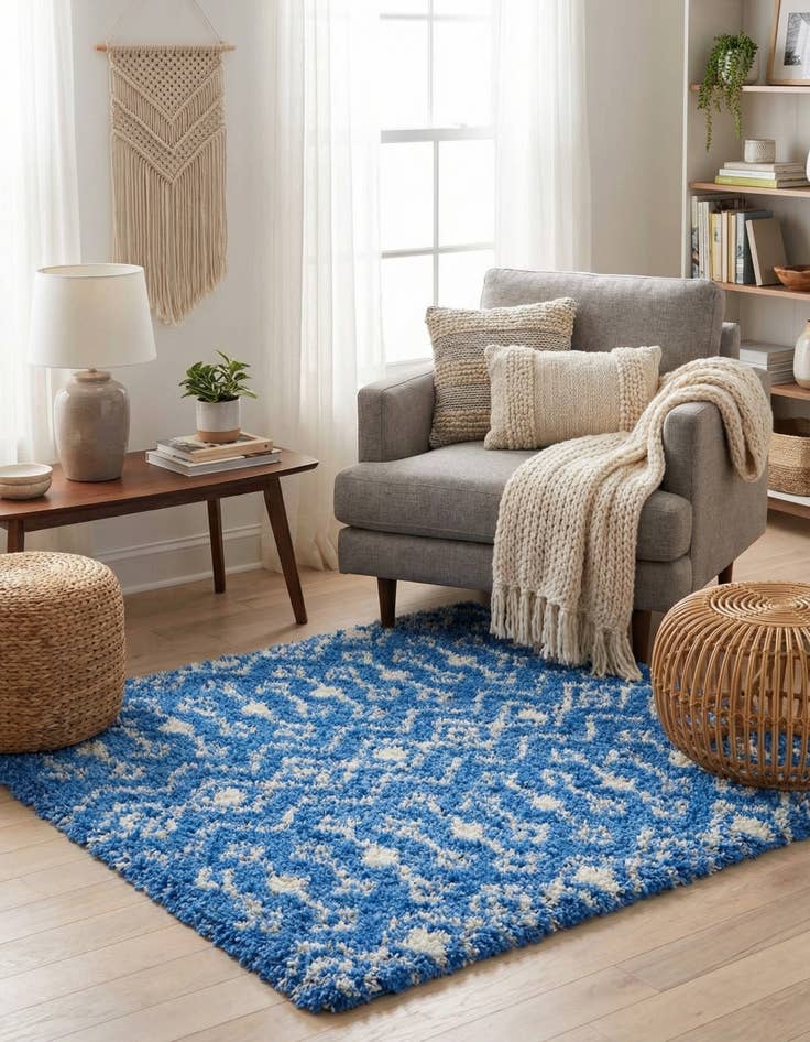 Detail image of  4' x 4' Moroccan Trellis Shag Square Rug