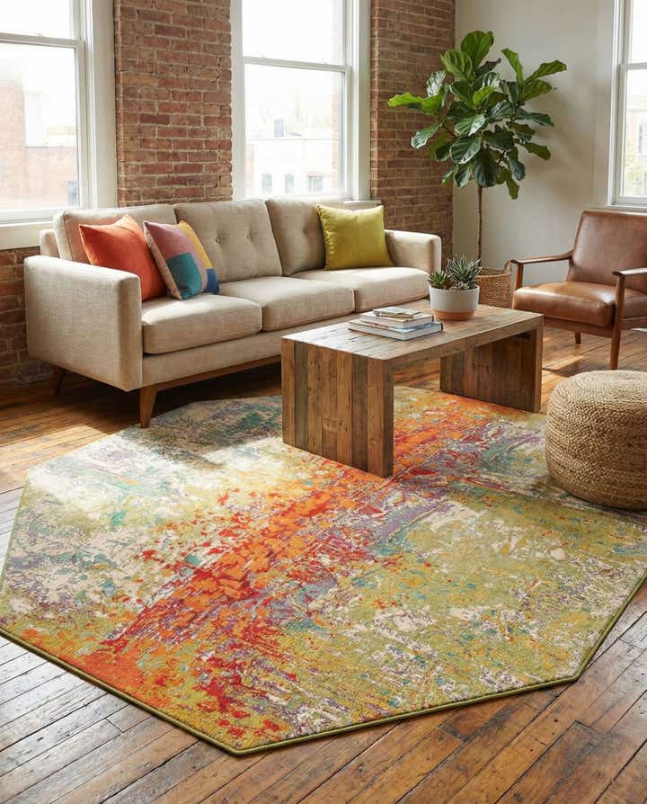 7' x 7' Easy-Clean Modern Indoor / Outdoor Octagon Rug