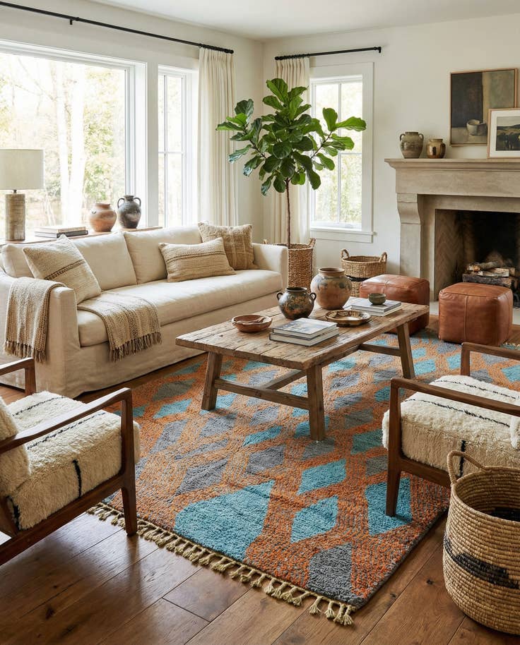 Detail image of 6' 8 x 9' 9 Hand Knotted Moroccan Wool Rug