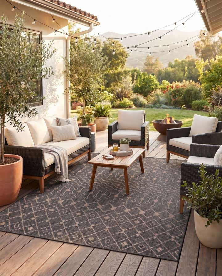 5' 3 x 7' Easy-Clean Trellis Indoor / Outdoor Rug