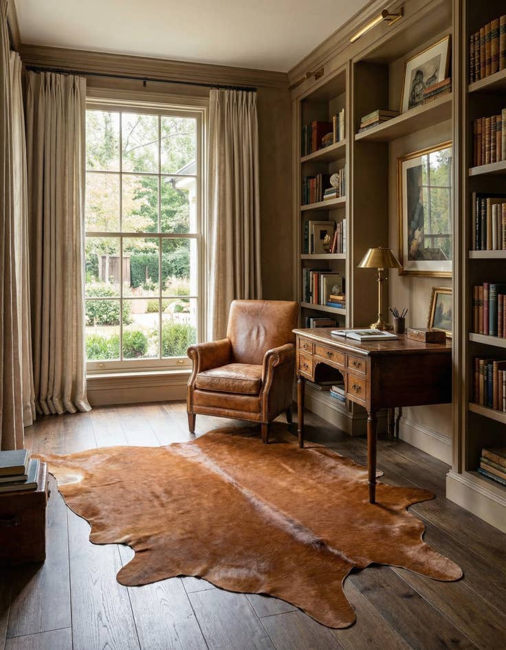 Detail image of 4' 10 x 5' 2 Cowhide Leather Square Rug