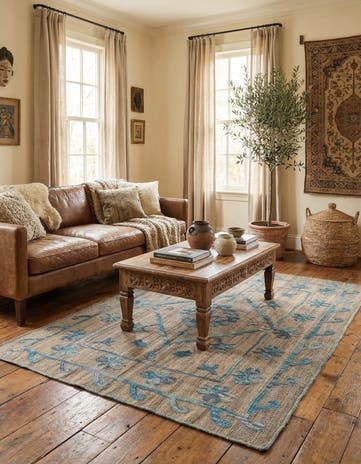 4' 9 x 6' 4 Hand Woven Kilim Suzani Wool Rug
