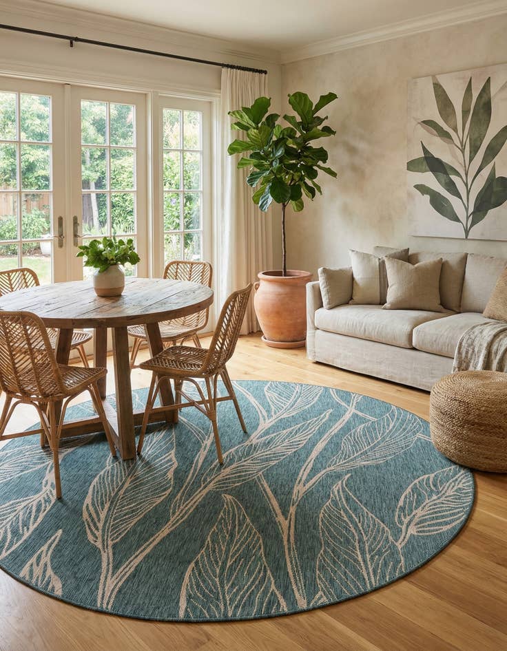 Detail image of 10' 8 x 10' 8 Easy-Clean Botanical Indoor / Outdoor Round Rug