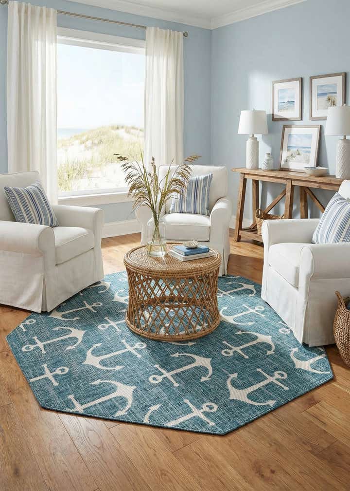 7' 10 x 7' 10 Easy-Clean Coastal Indoor / Outdoor Octagon Rug
