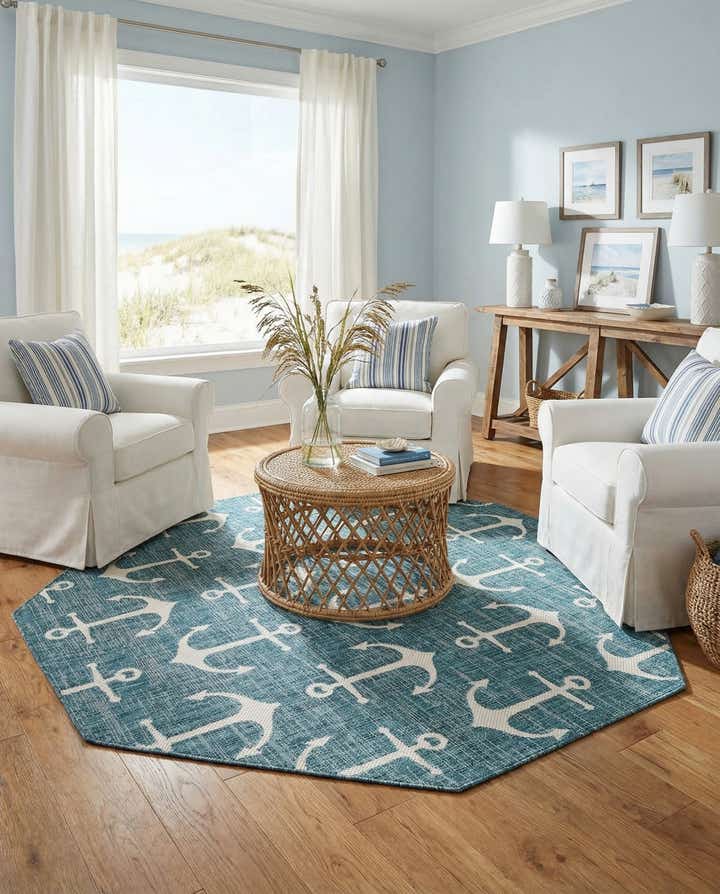 7' 10 x 7' 10 Easy-Clean Coastal Indoor / Outdoor Octagon Rug