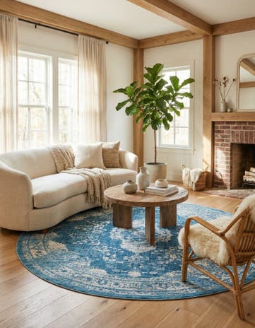 Navy Blue Dahlia Round Rug
